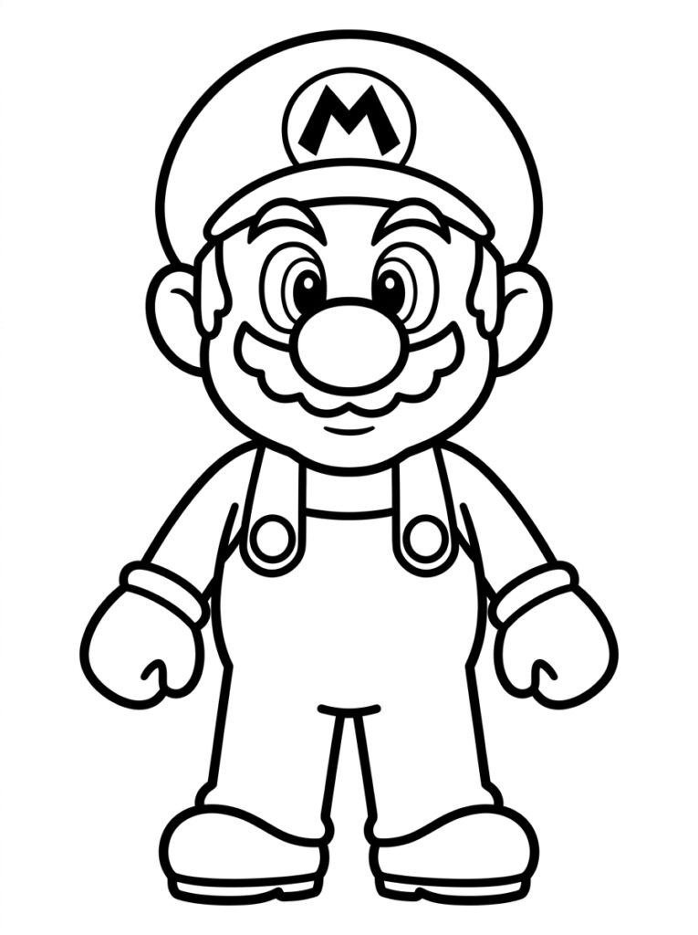 Super Mario glimlacht met M op hoed