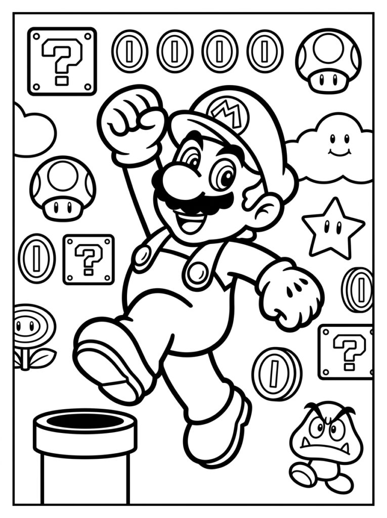 Super Mario springt tussen munten vraagblokken en paddenstoelen