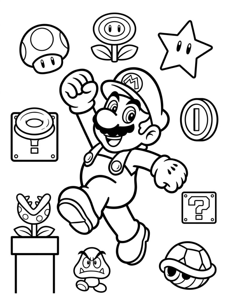 Super Mario springt tussen paddenstoel ster en munt
