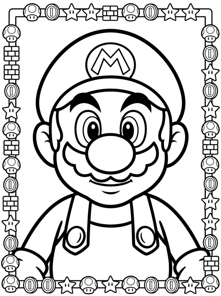 Mario met hoed in rand van paddenstoelen en sterren