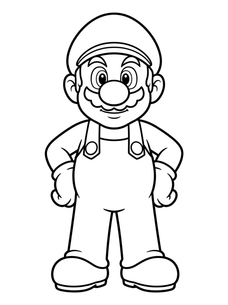 Super Mario staat met handen op heupen