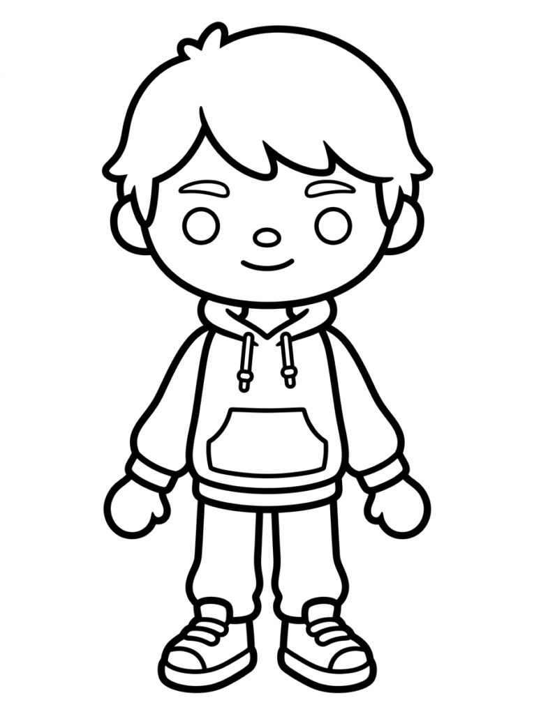 Jongen in capuchontrui met broek en sneakers