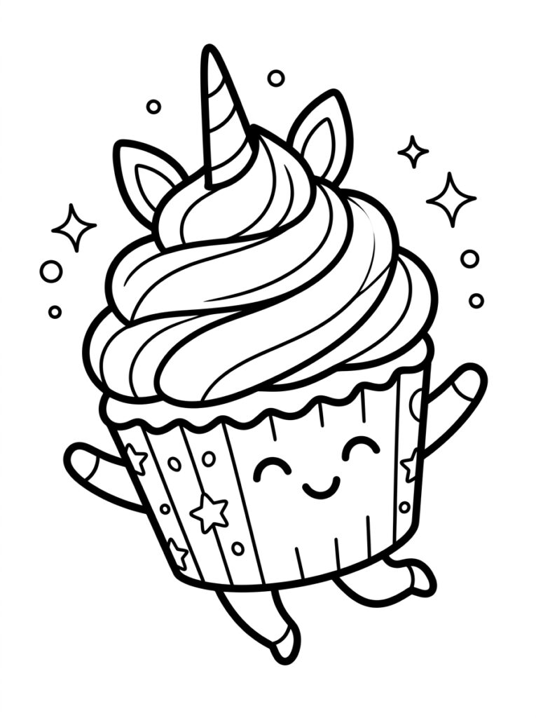 Eenhoorn cupcake met gezicht armen benen en hoorn
