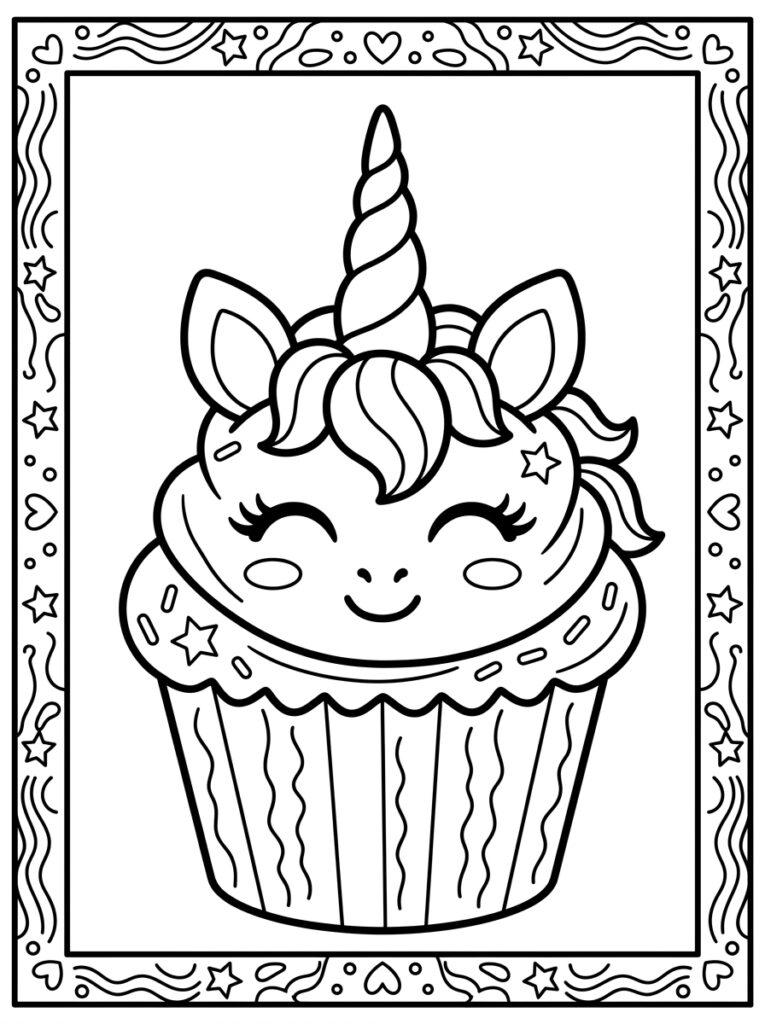 Eenhoorn cupcake met lachend gezicht en hoorn