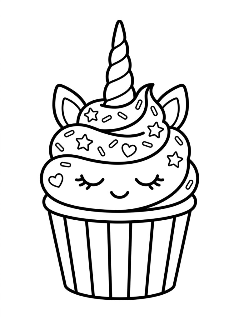 Eenhoorn cupcake met gesloten ogen en hartjes