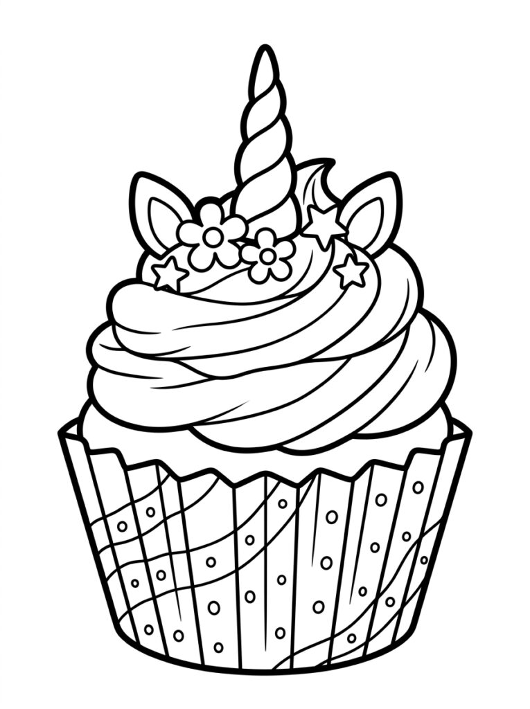 Eenhoorn cupcake met bloemen op de topping