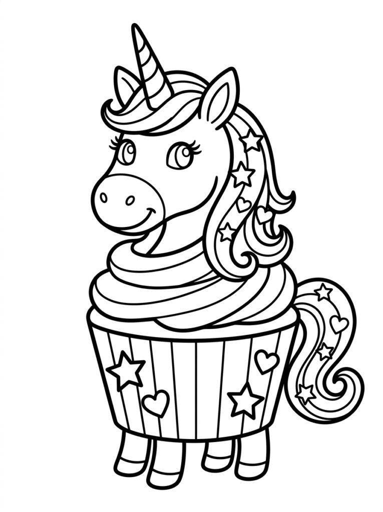 Eenhoorn cupcake met manen staart sterren harten en benen