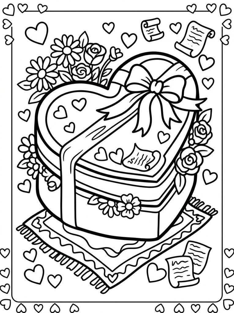 Hartvormige doos met strik en bloemen