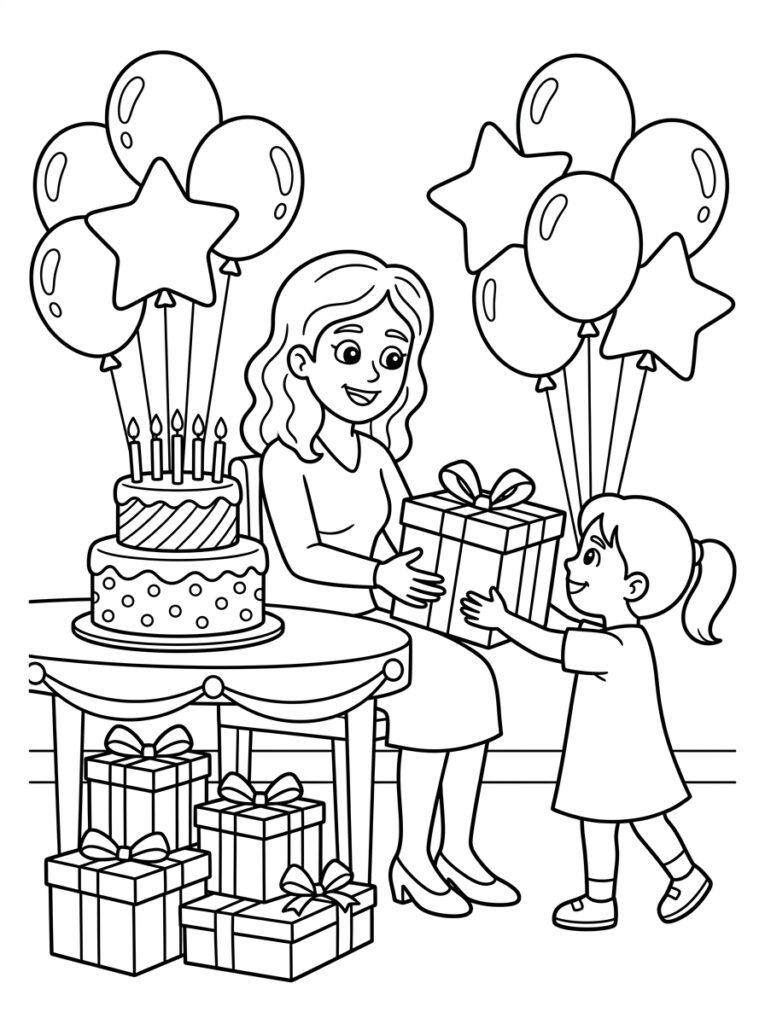 Mama ontvangt cadeau van dochter met ballonnen