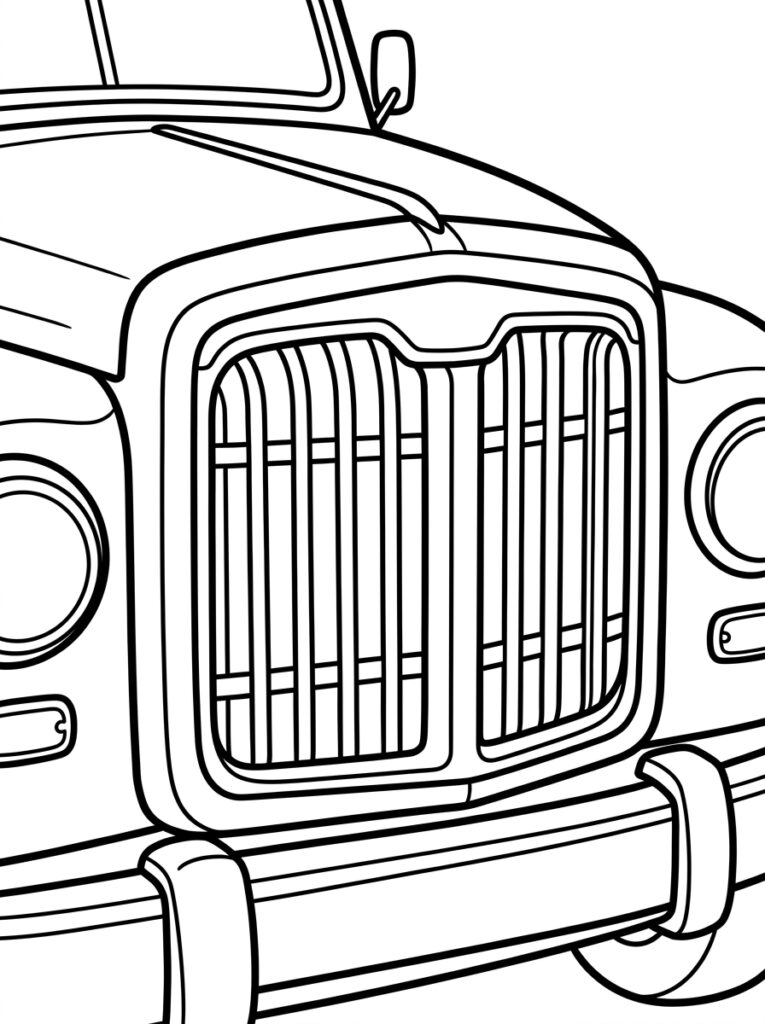 Kleurplaat van de voorkant van een vrachtwagen met grote verticale grille