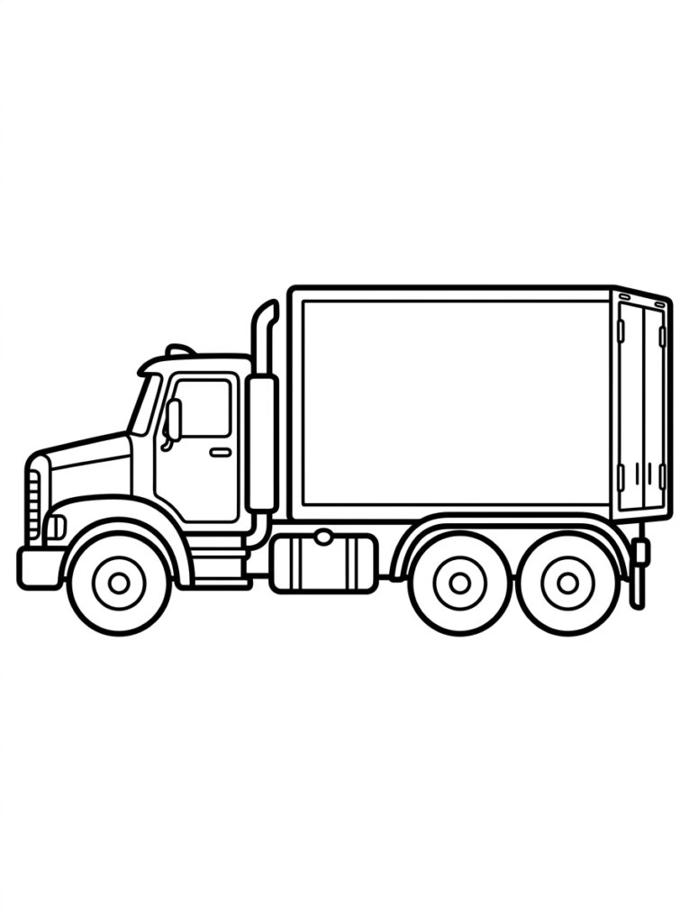 Kleurplaat van een vrachtwagen met oplegger en openbare achterdeuren