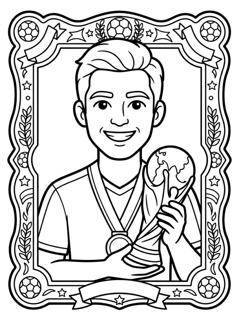 Man met medaille houdt wereldbeker vast in lijst
