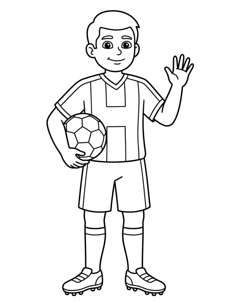 Voetballer met bal in hand zwaait