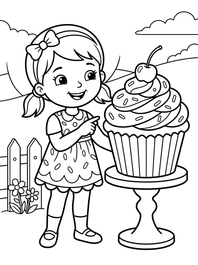 Zoete zusje wijst naar cupcake met kers