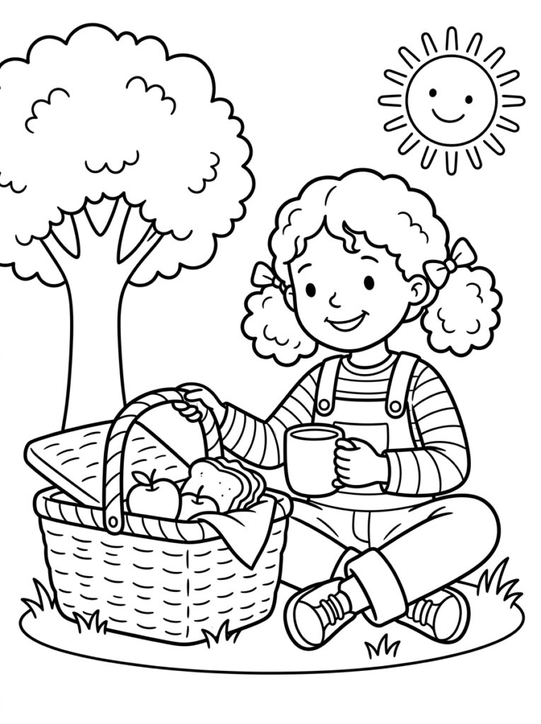 Zoete zusje picknickt met mand onder lachende zon