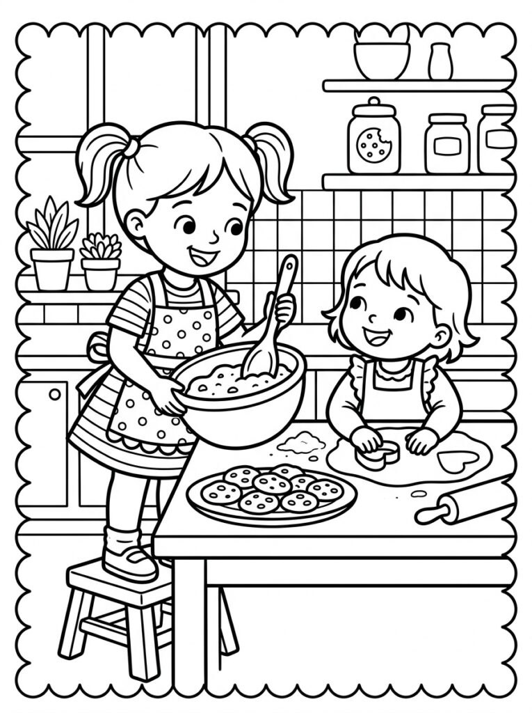 Zoete Zusjes bakken koekjes in keuken