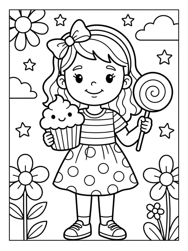 Zoete Zusje houdt cupcake en lolly vast
