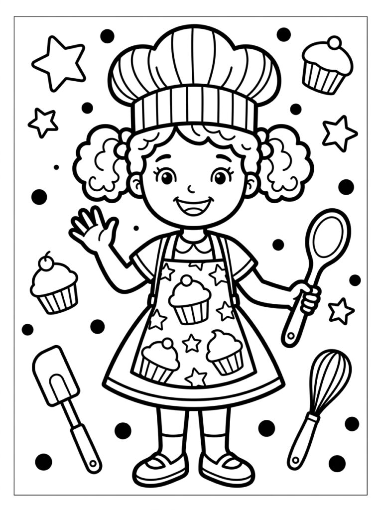 Zoete Zusje in koksmuts met lepel en cupcakes