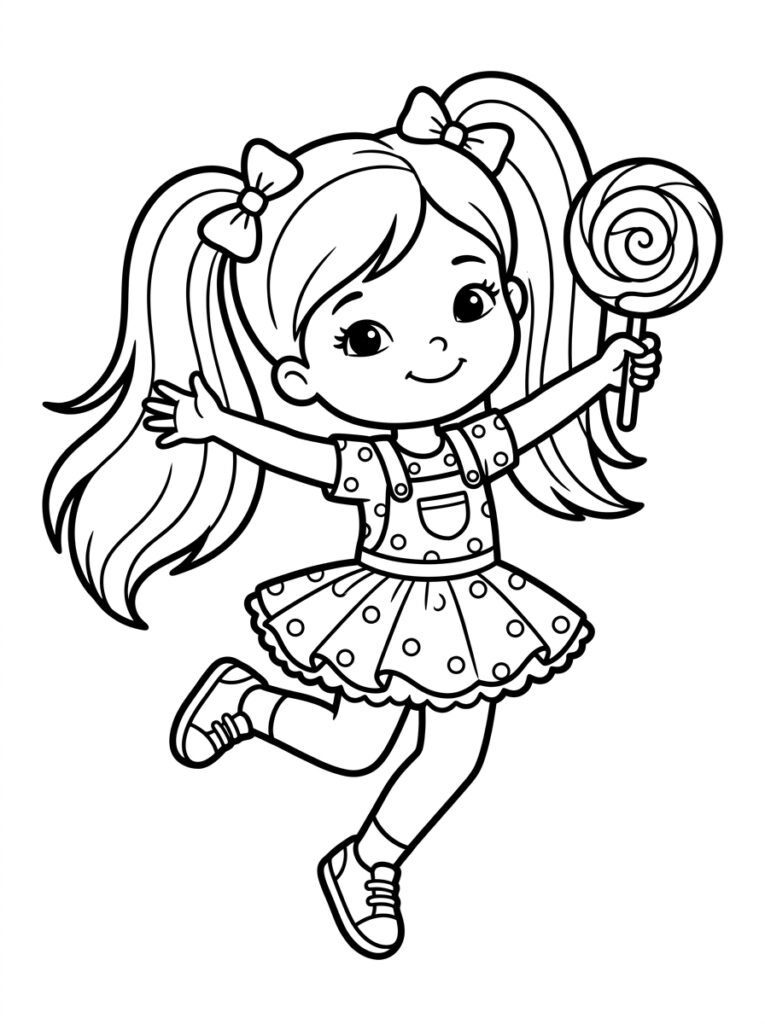 Zoete Zusje springt met grote lolly in hand
