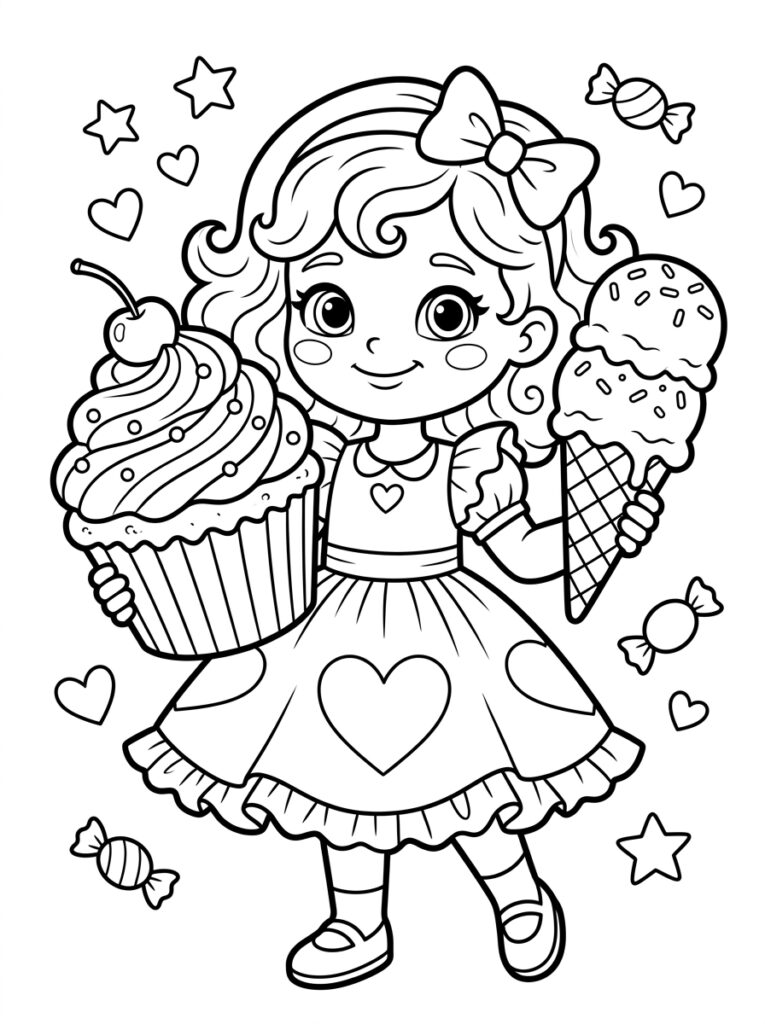 Zoete Zusje met cupcake en ijsje tussen hartjes