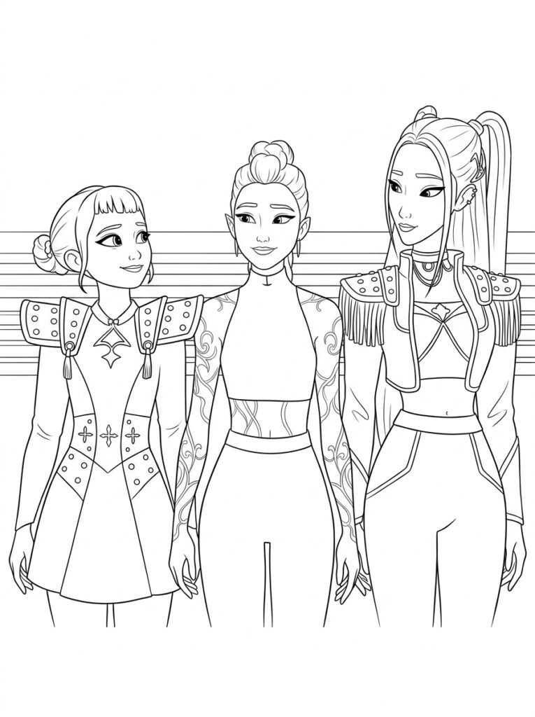 Drie demonenjagers in KPop-stijl uniformen