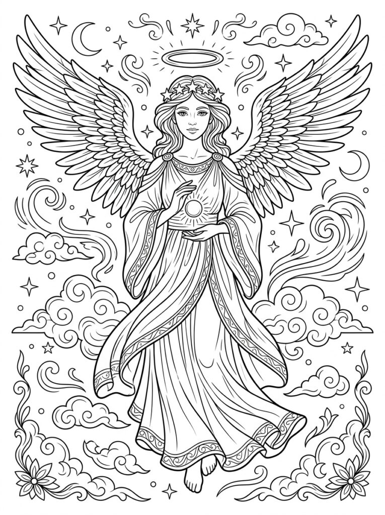 Angel Kleurplaten (Gratis PDF Printables) 01 - gratis kleurplaat om te printen