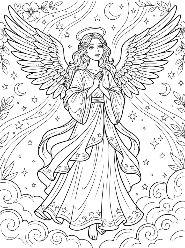 Angel Kleurplaten (Gratis PDF Printables) 02 - gratis kleurplaat om te printen
