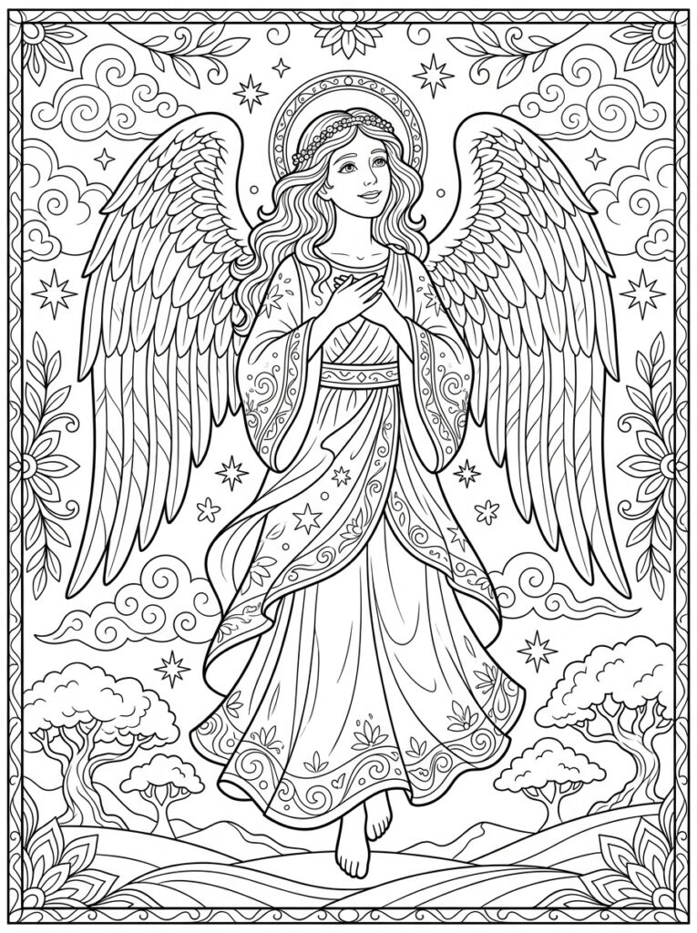 Angel Kleurplaten (Gratis PDF Printables) 03 - gratis kleurplaat om te printen