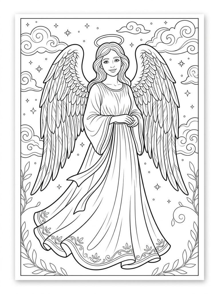 Angel Kleurplaten (Gratis PDF Printables) 04 - gratis kleurplaat om te printen