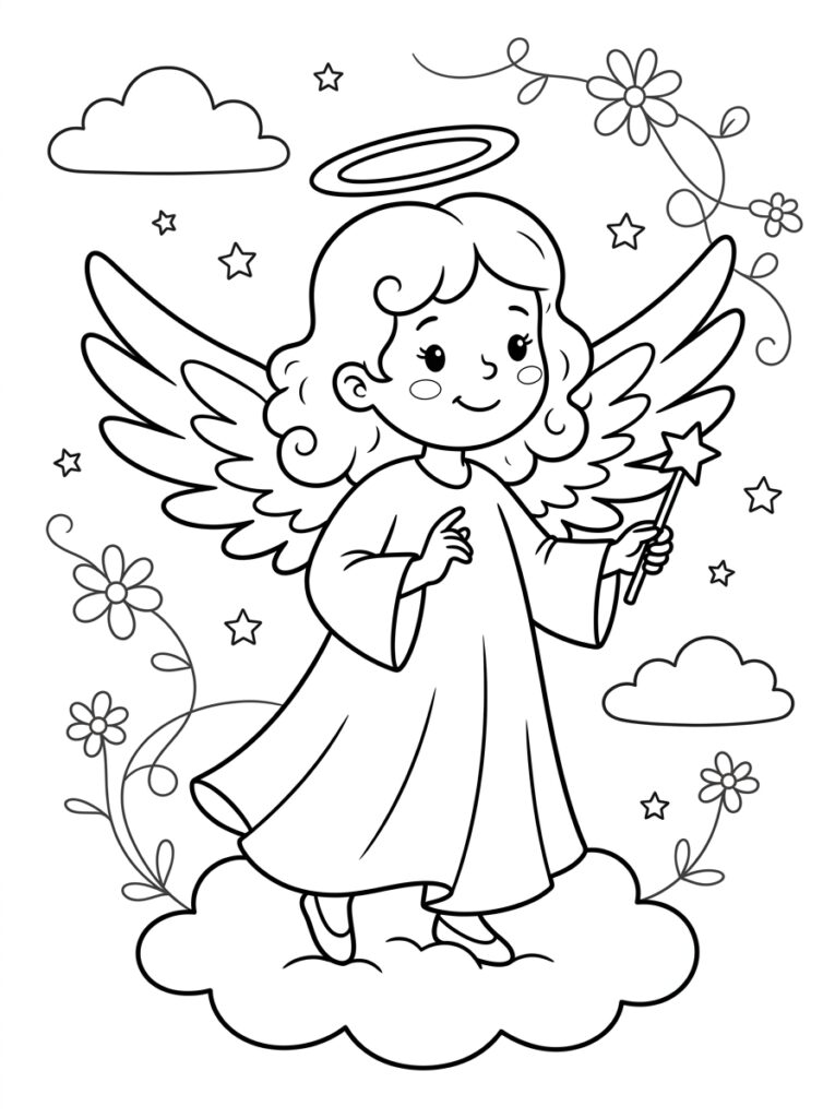 Angel Kleurplaten (Gratis PDF Printables) 05 - gratis kleurplaat om te printen