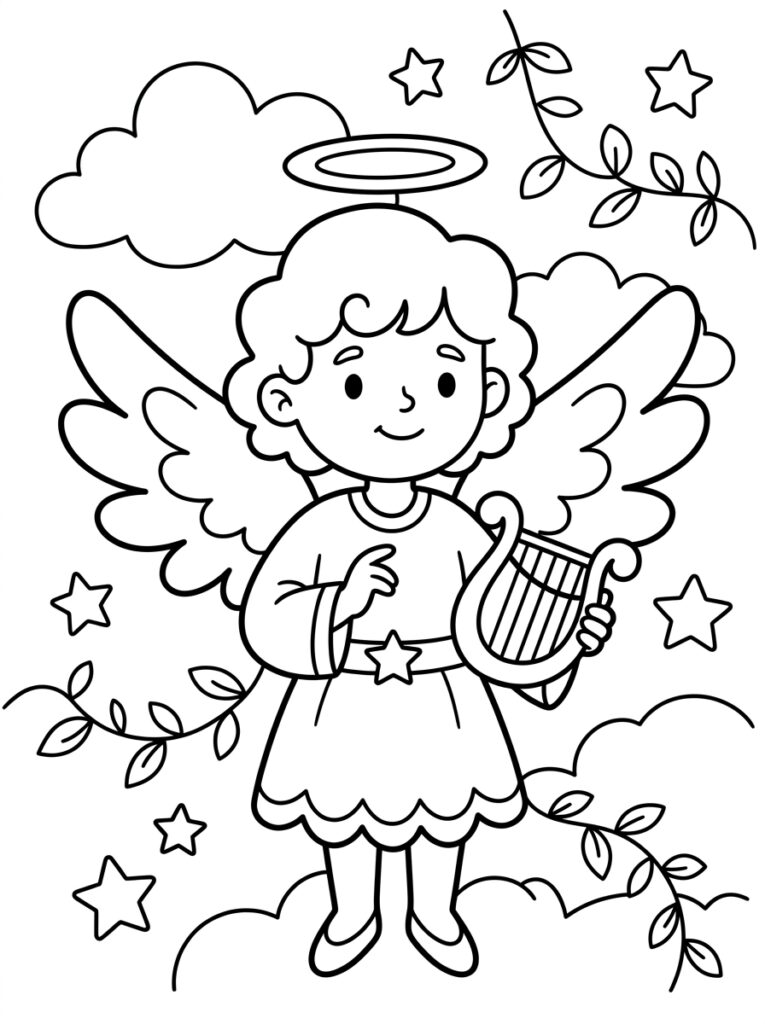 Angel Kleurplaten (Gratis PDF Printables) 07 - gratis kleurplaat om te printen