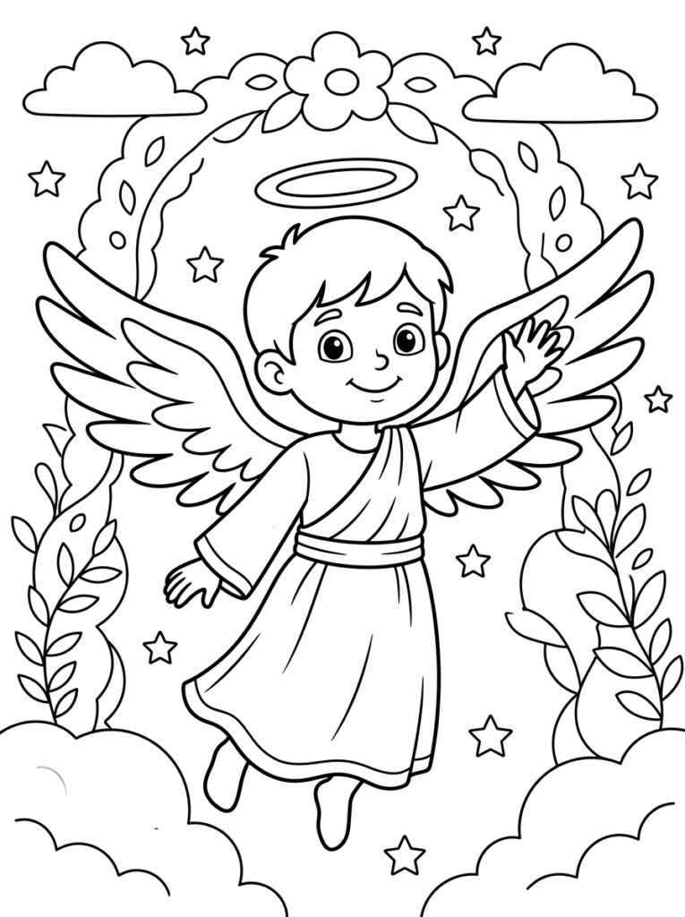 Angel Kleurplaten (Gratis PDF Printables) 08 - gratis kleurplaat om te printen