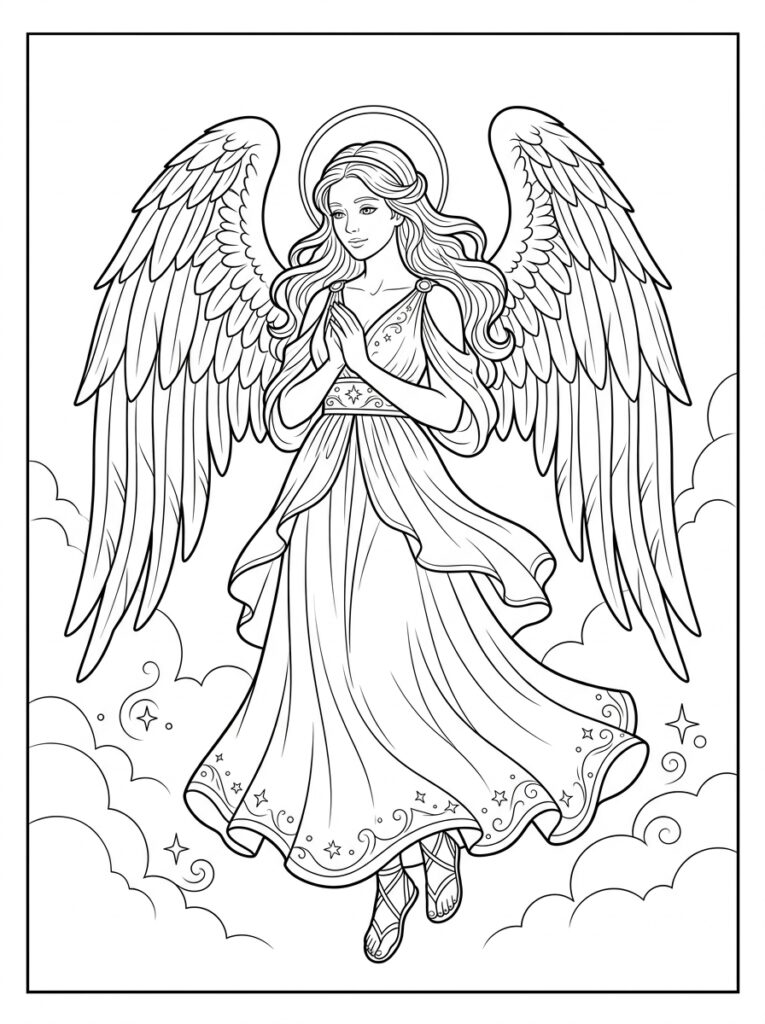 Angel Kleurplaten (Gratis PDF Printables) 09 - gratis kleurplaat om te printen