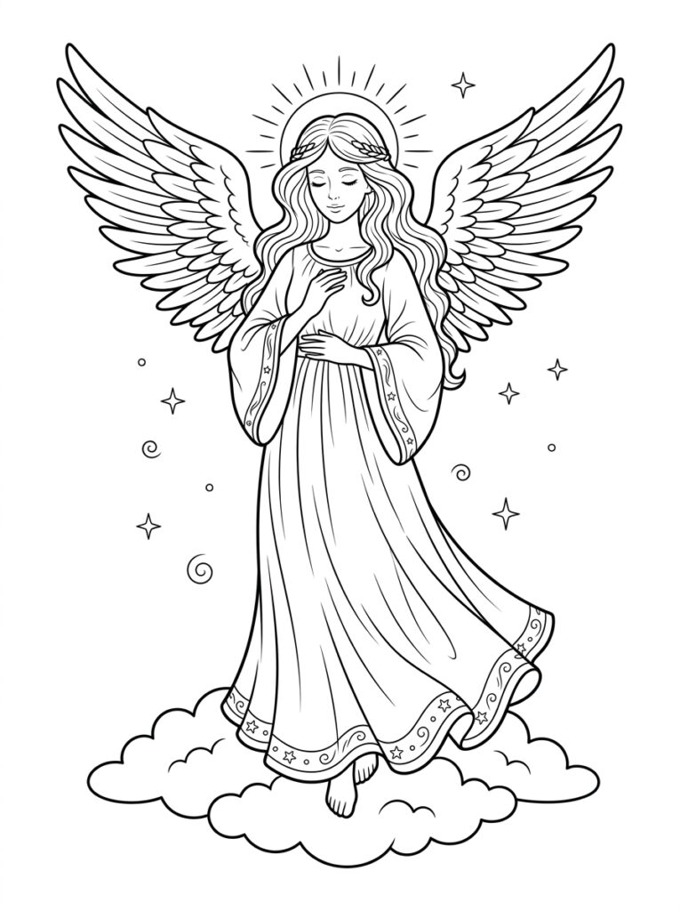 Angel Kleurplaten (Gratis PDF Printables) 10 - gratis kleurplaat om te printen