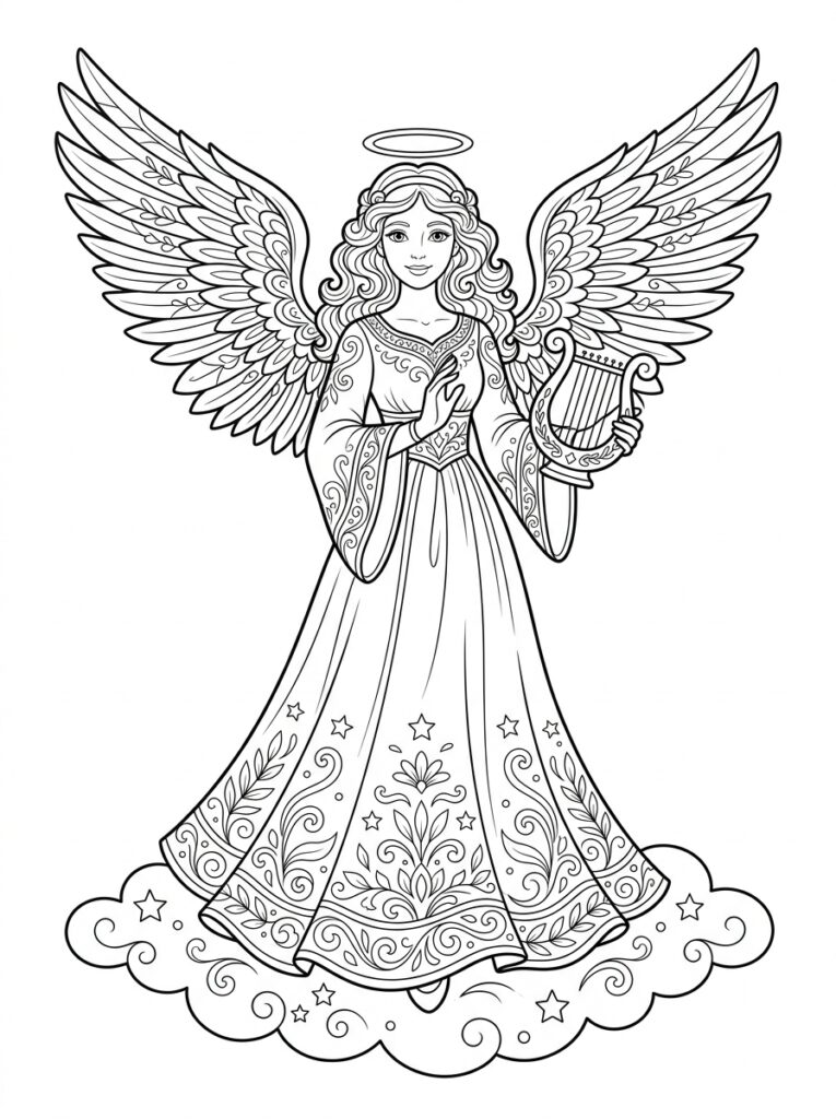 Angel Kleurplaten (Gratis PDF Printables) 11 - gratis kleurplaat om te printen