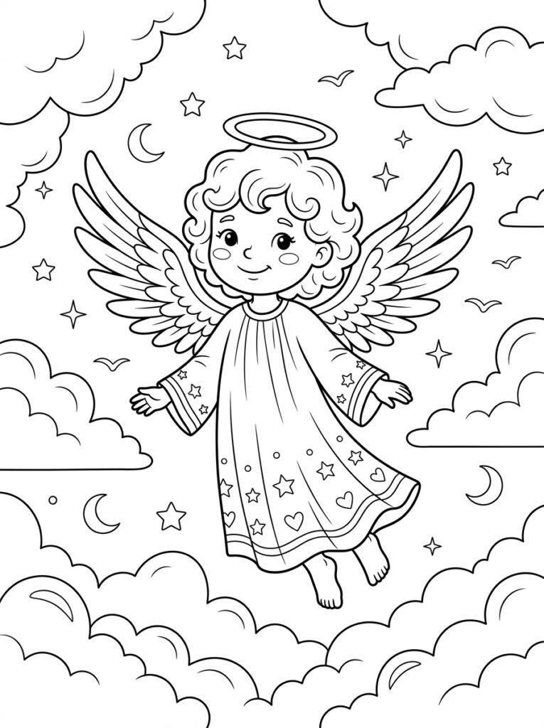 Angel Kleurplaten (Gratis PDF Printables) 13 - gratis kleurplaat om te printen