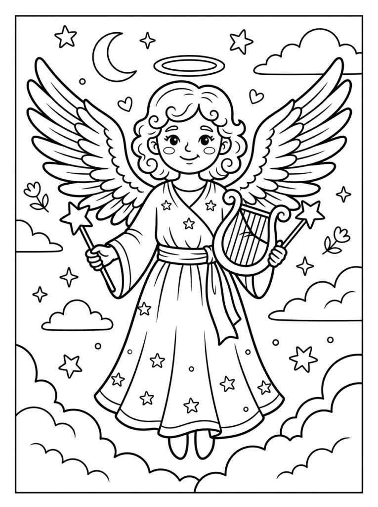 Angel Kleurplaten (Gratis PDF Printables) 14 - gratis kleurplaat om te printen
