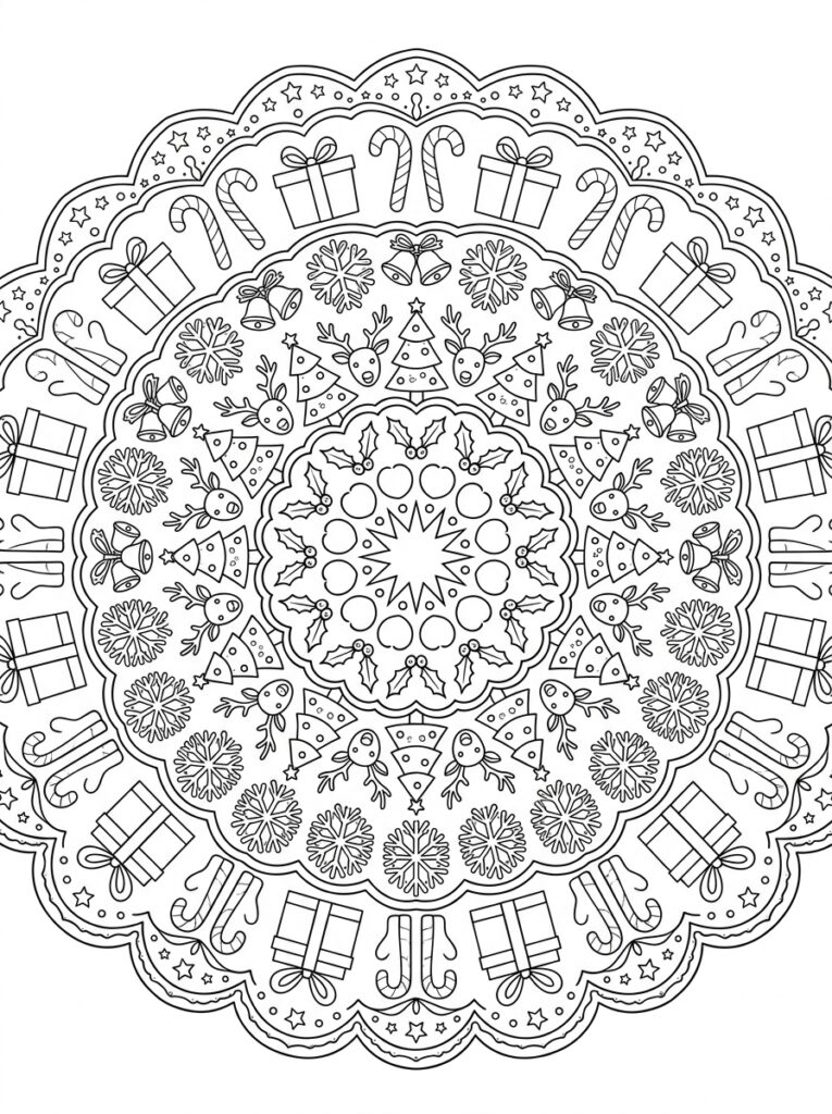 Kerst Mandala Kleurplaten (Gratis PDF Printables) 02 - gratis kleurplaat om te printen