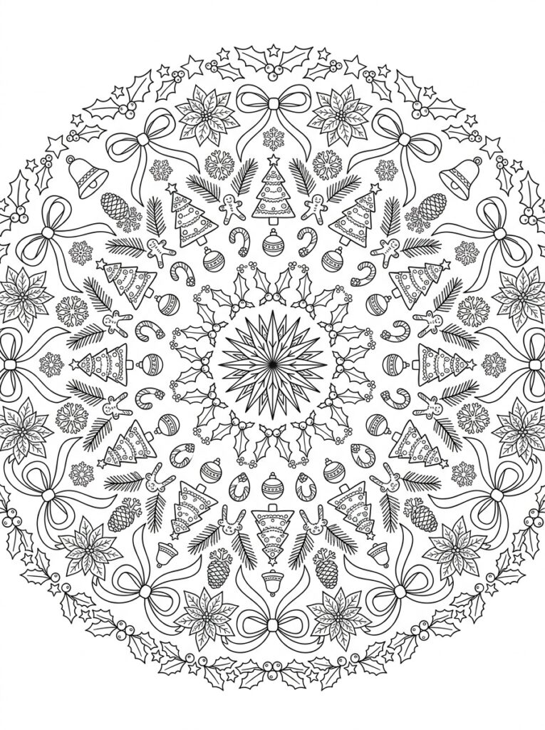 Kerst Mandala Kleurplaten (Gratis PDF Printables) 03 - gratis kleurplaat om te printen