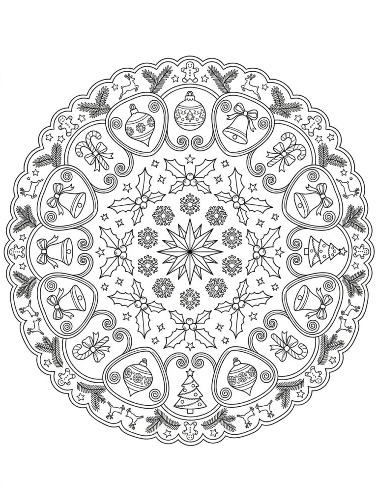 Kerst Mandala Kleurplaten (Gratis PDF Printables) 04 - gratis kleurplaat om te printen