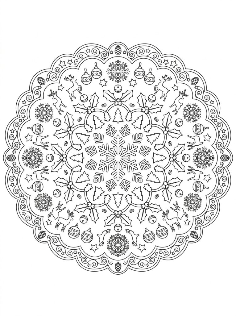 Kerst Mandala Kleurplaten (Gratis PDF Printables) 05 - gratis kleurplaat om te printen