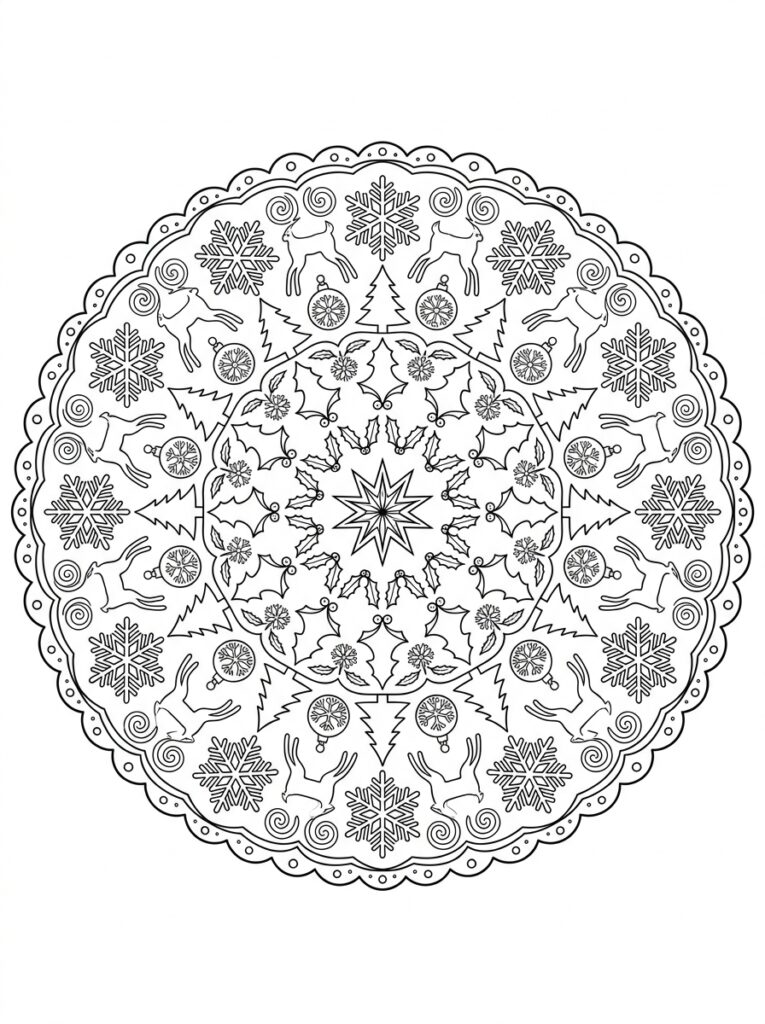 Kerst Mandala Kleurplaten (Gratis PDF Printables) 07 - gratis kleurplaat om te printen