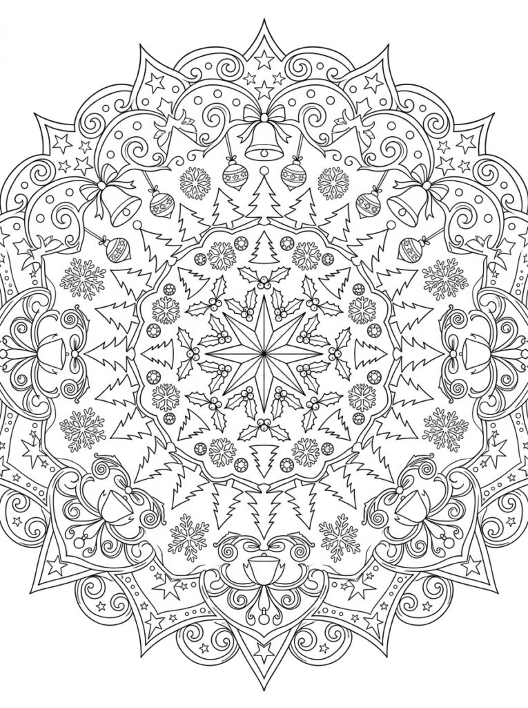 Kerst Mandala Kleurplaten (Gratis PDF Printables) 08 - gratis kleurplaat om te printen