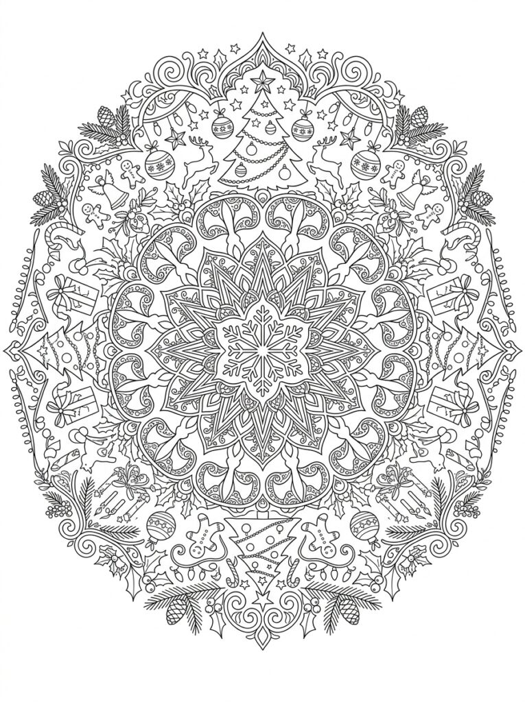 Kerst Mandala Kleurplaten (Gratis PDF Printables) 10 - gratis kleurplaat om te printen
