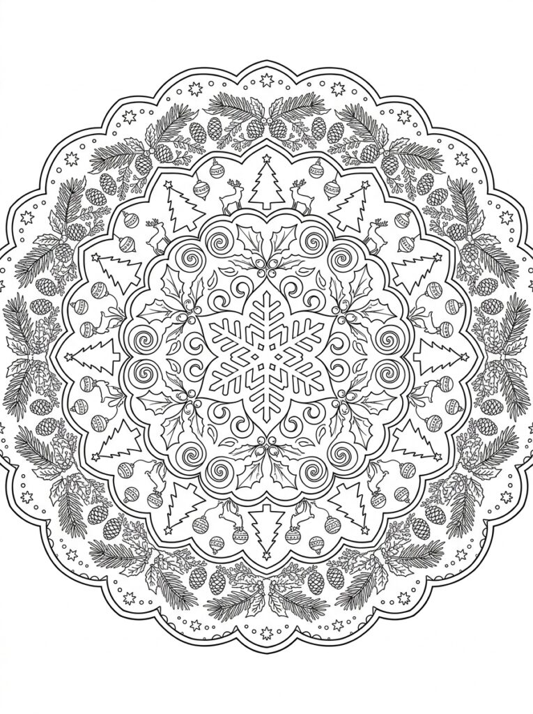 Kerst Mandala Kleurplaten (Gratis PDF Printables) 14 - gratis kleurplaat om te printen