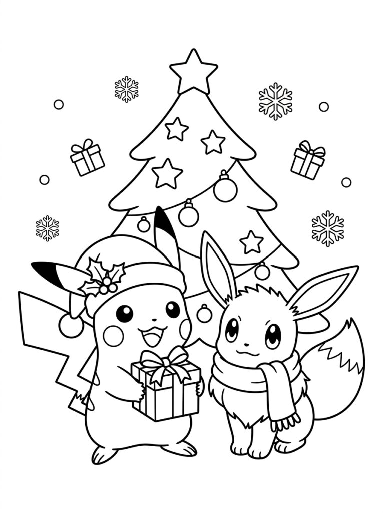 Kerst Pokemon Kleurplaten (Gratis PDF Printables) 01 - gratis kleurplaat om te printen