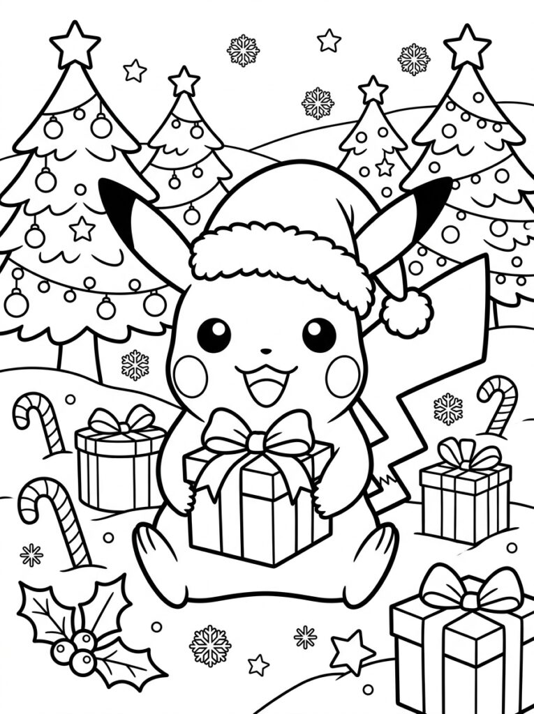 Kerst Pokemon Kleurplaten (Gratis PDF Printables) 02 - gratis kleurplaat om te printen