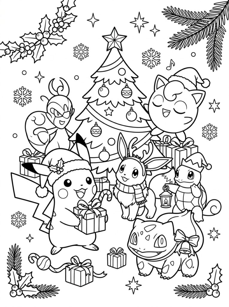 Kerst Pokemon Kleurplaten (Gratis PDF Printables) 05 - gratis kleurplaat om te printen
