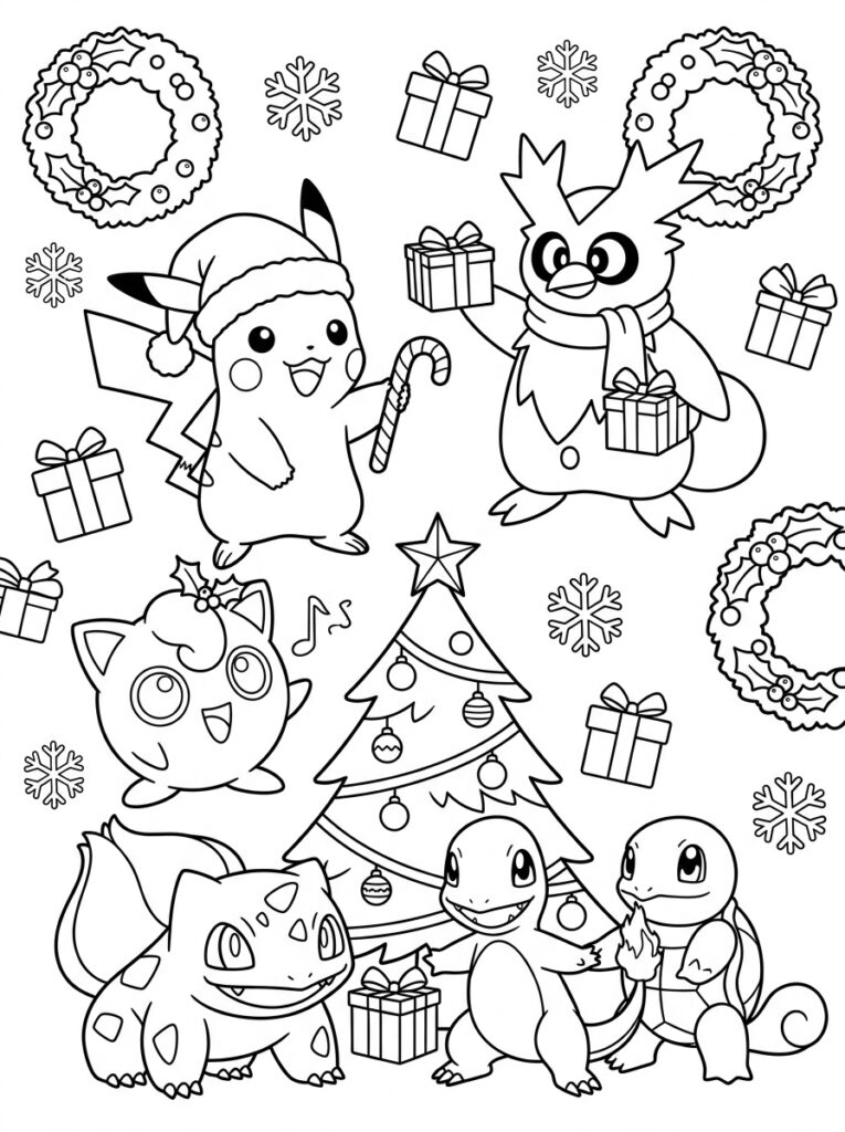 Kerst Pokemon Kleurplaten (Gratis PDF Printables) 07 - gratis kleurplaat om te printen