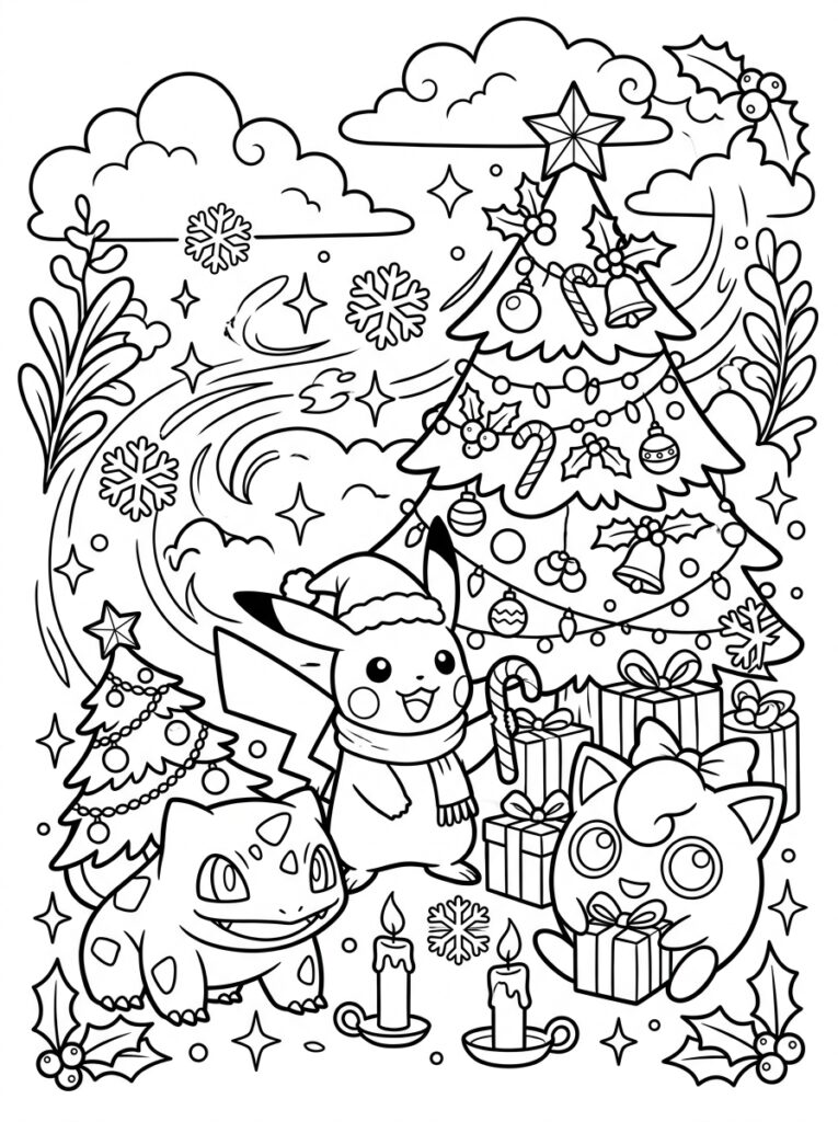 Kerst Pokemon Kleurplaten (Gratis PDF Printables) 14 - gratis kleurplaat om te printen